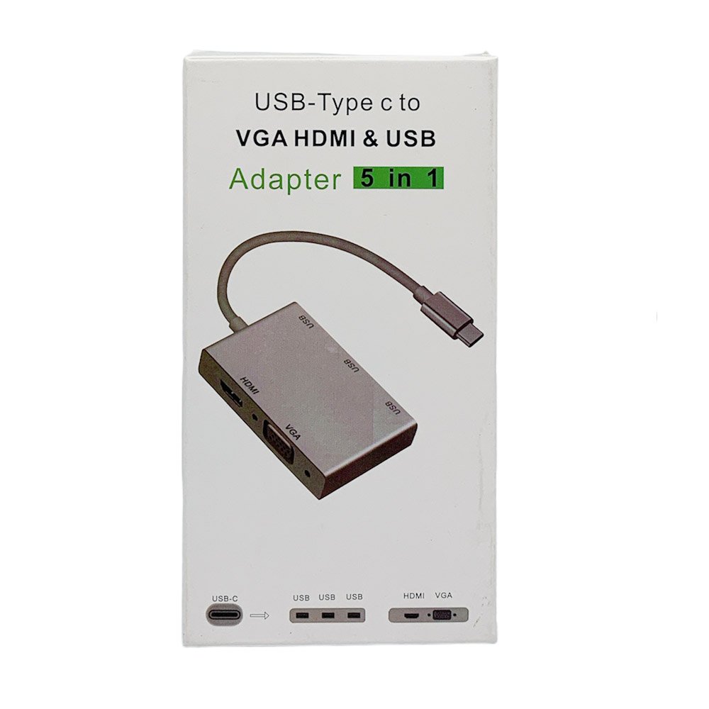 Adaptateur USB Type-C vers Cable VGA, HDMI et 3 ports USB / 5 in 1